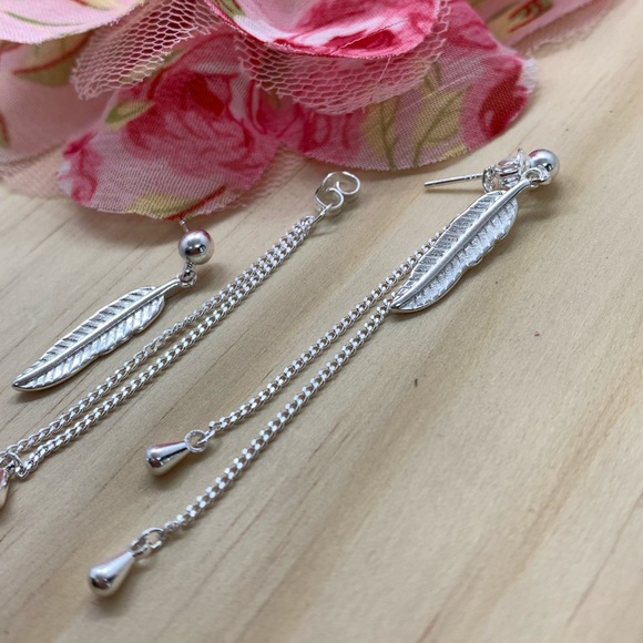 Sterling Silver 925 Feather Earrings - Picture 2 of 6